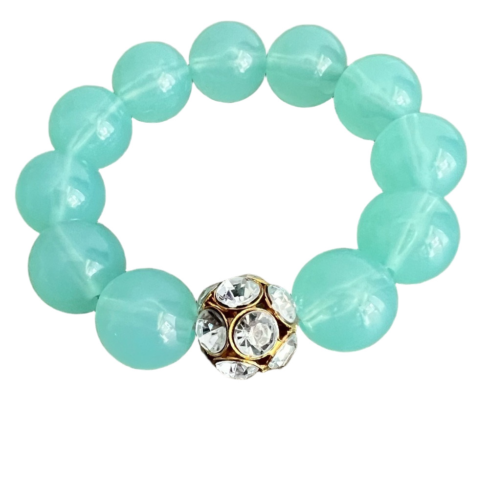 🍭6/$30 Seafoam chunky beaded stretch bracelet with rhinestone studded bauble